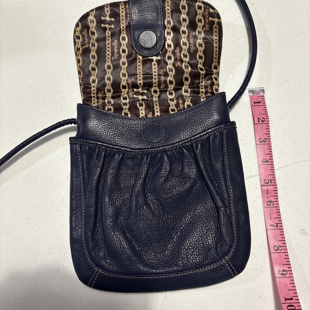 Vintage Blue Tignanello Crossbody Handbag 1989 Pebbled Leathe - Picture 4 of 8
